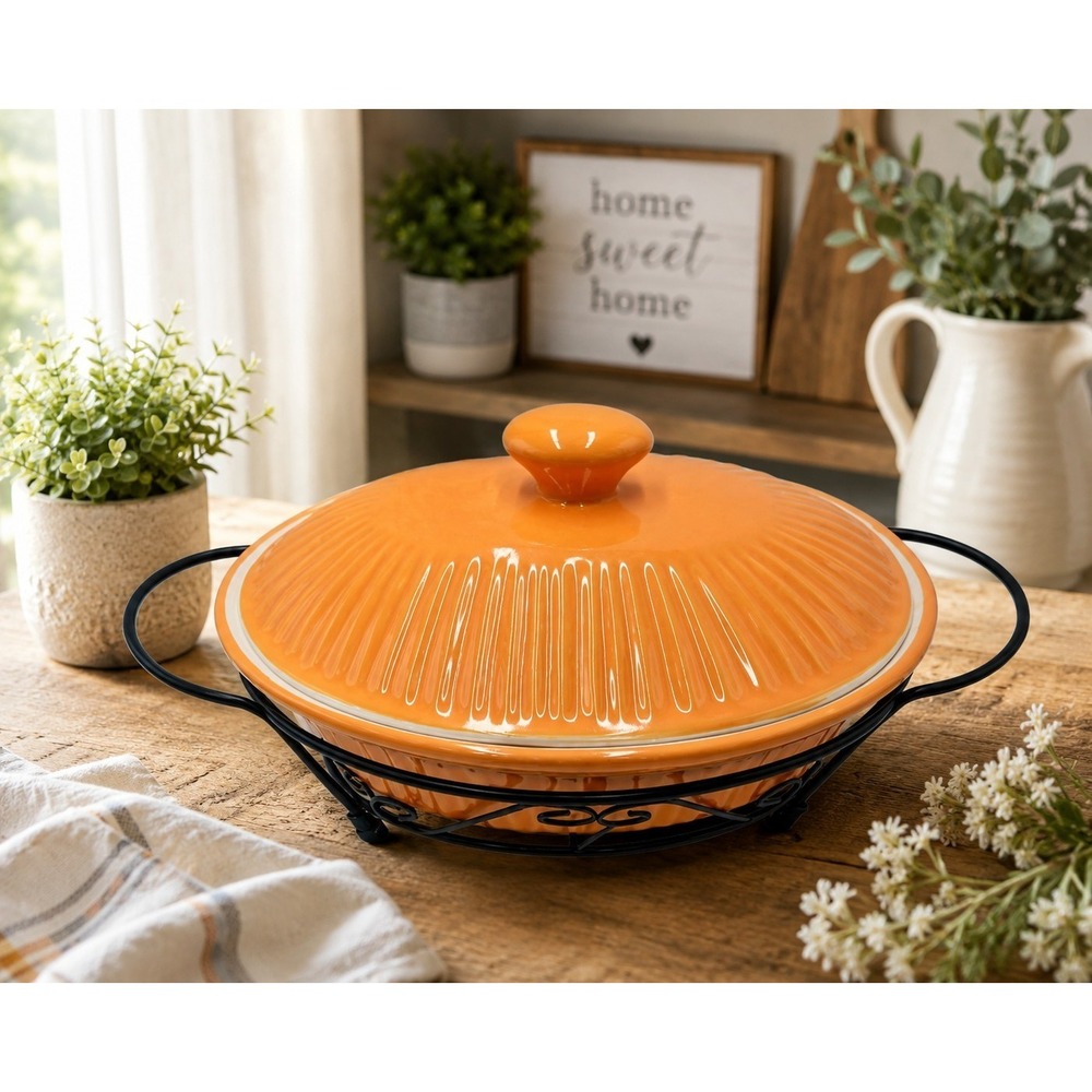 Temp-tations by Tara Butternut Squash Serving Dish Casserole Metal Holder